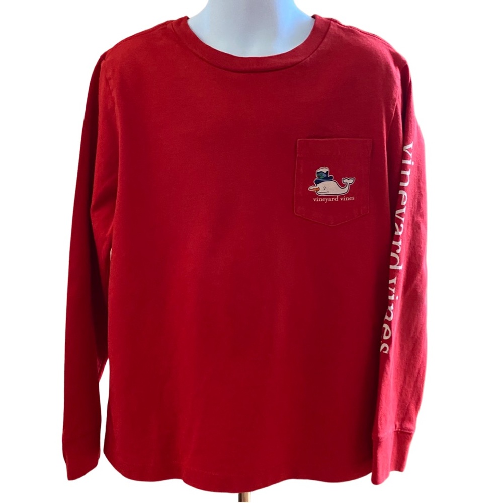 Vineyard Vines Boys Kids Whale Long Sleeve Christmas T-shirt RED - Size 6
